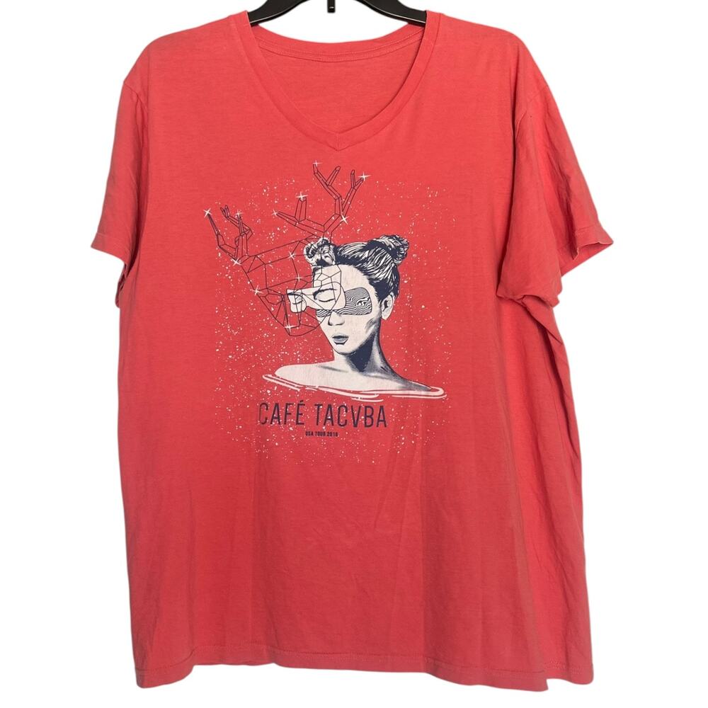 Café Tacvba 2018 USA Tour Graphic Band T-Shirt Coral V-Neck Size L